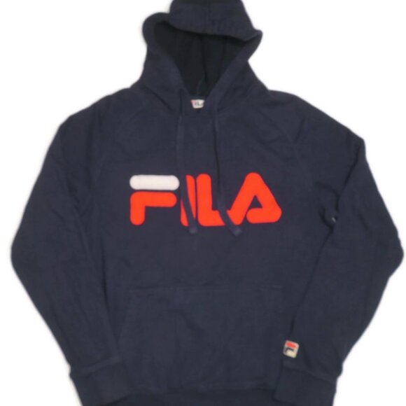 Fila Hoodie Mens Small Blue Pullover Spellout Logo Sport Sweatshirt Cotton - Picture 5 of 6